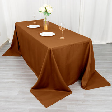 90"x132" Cinnamon Brown Seamless Polyester Rectangular Tablecloth