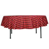 90" Black Red Buffalo Plaid Round Tablecloth, Gingham Polyester Checkered Tablecloth