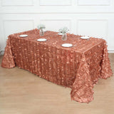 Terracotta (Rust) 3D Leaf Petal Taffeta Fabric Seamless Rectangle Tablecloth - 90x132inch