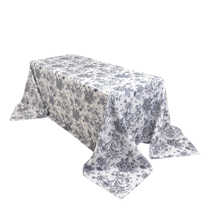 Polyester 90x132inch Rectangle Tablecloth White - Seamless Black French Toile Pattern Formal