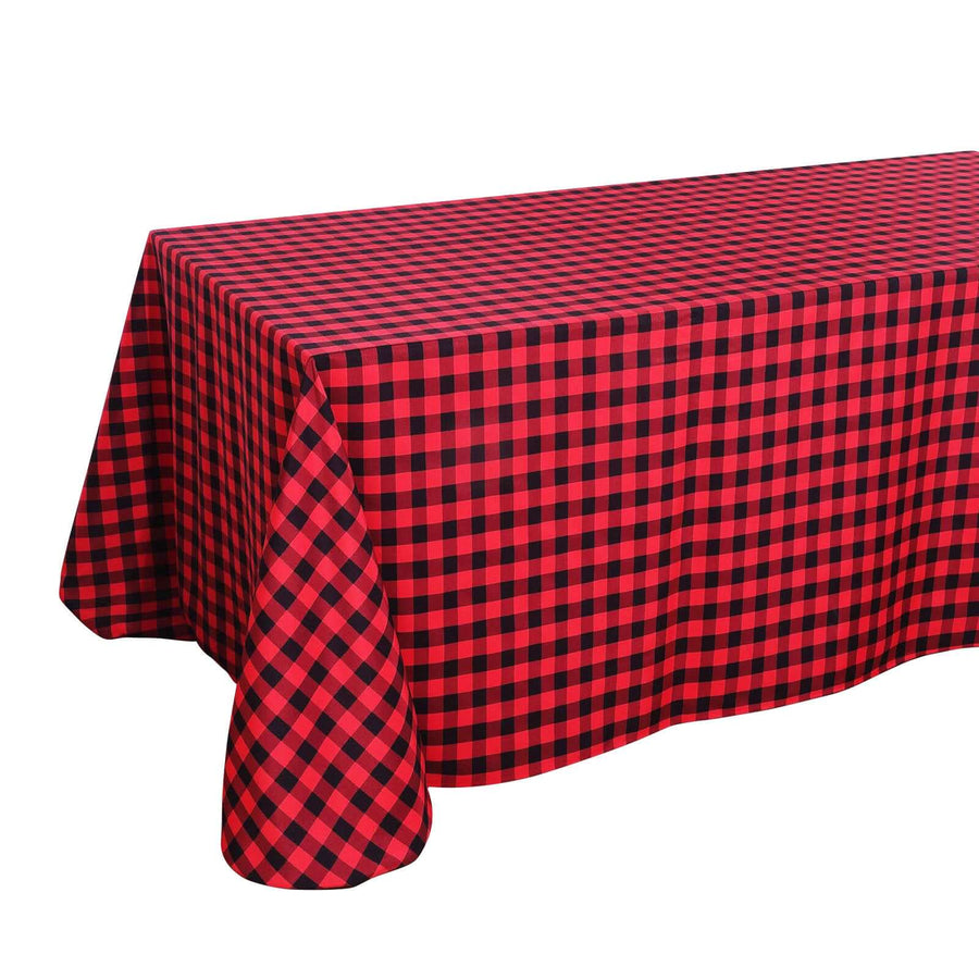 Buffalo Plaid Tablecloth | 90x156 Rectangular | Black/Red | Checkered Polyester Linen Tablecloth