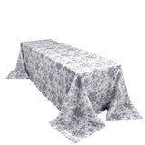 Polyester 90x156inch Rectangle Tablecloth White - Seamless Black French Toile Pattern for Grand