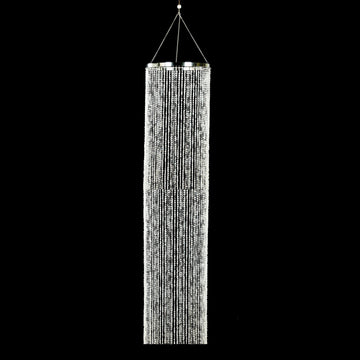 9ft Hanging Beaded Crystal Column Chandelier, Tall Beads Curtain Round with Silver Metal Hoop and Hanging Chain