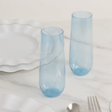 12 Pack Plastic Champagne Flutes in Transparent Blue, Reusable Lightweight Champagne