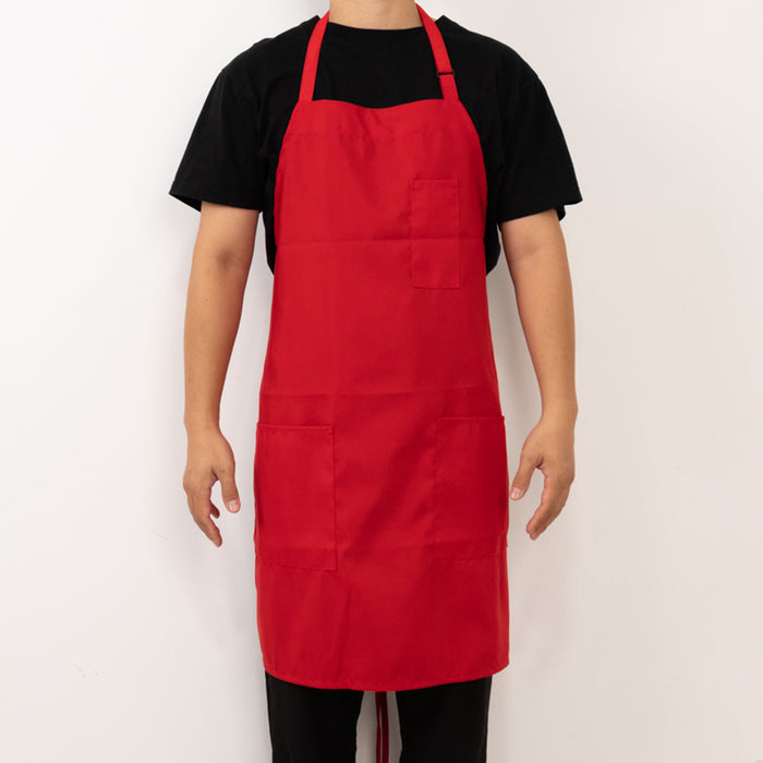 Red Premium Polyester Cooking Chef Apron with Adjustable Neck and Long Ties