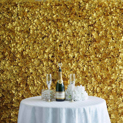 Gold table centerpiece with a vase of flowers