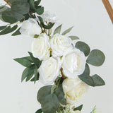 Set of 2 White Silk Rose Wedding Arch Flowers with Eucalyptus Leaves, Artificial