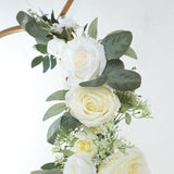 Set of 2 White Silk Rose Wedding Arch Flowers with Eucalyptus Leaves, Artificial