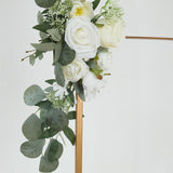 Set of 2 White Silk Rose Wedding Arch Flowers with Eucalyptus Leaves, Artificial