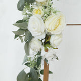 Set of 2 White Silk Rose Wedding Arch Flowers with Eucalyptus Leaves, Artificial