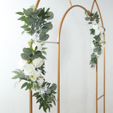 Set of 2 White Silk Rose Wedding Arch Flowers with Eucalyptus Leaves, Artificial