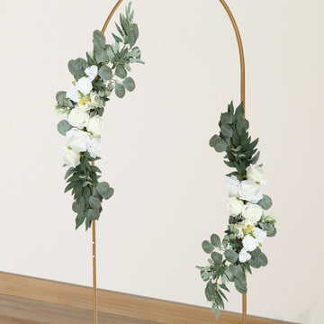 Set of 2 White Silk Rose Wedding Arch Flowers with Eucalyptus Leaves, Artificial Floral Swag Arrangement Table Centerpiece Party Decorations - 20",30"