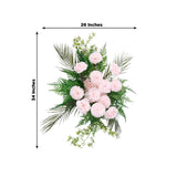 Artificial Wedding Arch Flowers – Blush Rose & Chrysanthemum Swag with Greenery and Palm Leaves