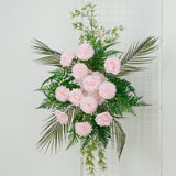 Artificial Wedding Arch Flowers – Blush Rose & Chrysanthemum Swag with Greenery and Palm Leaves