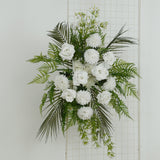 Artificial Wedding Arch Flowers – Ivory Rose & Chrysanthemum Swag with Greenery and Palm Leaves