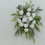 Artificial Wedding Arch Flowers – Ivory Rose & Chrysanthemum Swag with Greenery and Palm Leaves