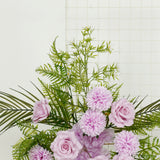Artificial Wedding Arch Flowers – Lavender Lilac Rose & Chrysanthemum Swag with Greenery Palm Leaves