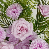 Artificial Wedding Arch Flowers – Lavender Lilac Rose & Chrysanthemum Swag with Greenery Palm Leaves