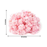 Pink floral arrangement, 20 inches wide and 13 inches tall.