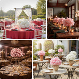 Elegant floral centerpieces at various beautifully decorated event tables.