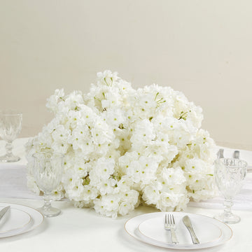 20" Pre-Arranged Artificial Cherry Blossom Centerpiece, White Silk Flower Ball Arrangement for Wedding & Event Tables