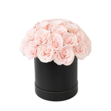 Blush Prearranged Rose Centerpiece Arrangement, 27pcs Roses with Black Round Gift Box#whtbkgd_99