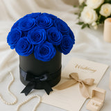 Royal Blue Prearranged Rose Centerpiece Arrangement, 27pcs Roses with Black Round Gift Box