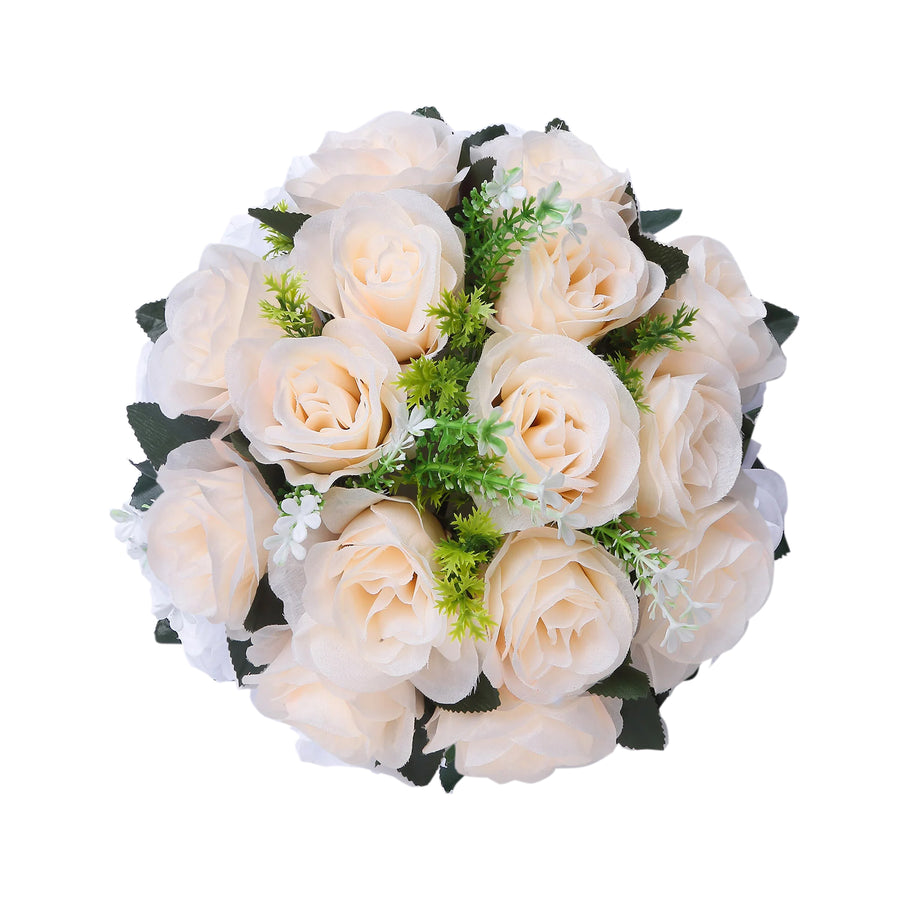 2 Pack Cream Silk Rose Flower Balls For Centerpieces, Artificial Kissing Balls#whtbkgd
