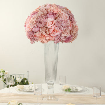 Pre-Arranged Silk Rose Bouquet Floral Arrangement Table Decor, Large Blush Artificial Rose Flower Balls Wedding Centerpieces - 20"