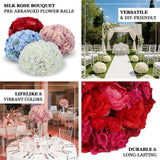 Silk rose bouquet flower balls in vibrant colors for versatile decor options.
