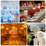 Elegant floral centerpieces in various wedding reception settings.