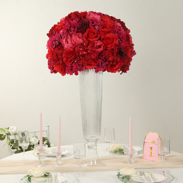 Pre-Arranged Silk Rose Bouquet Floral Arrangement Table Decor, Large Red Artificial Rose Flower Balls Wedding Centerpieces - 20"