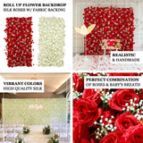 8ftx4ft Roll Up Artificial Flower Wall Panel Backdrop with White Silk Roses