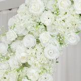 Elegant white floral arrangement with roses and hydrangeas close-up#whtbkgd