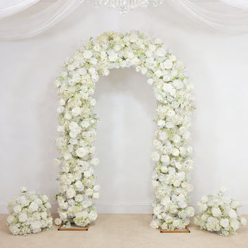 Artificial Flower Arch Backdrop White 4ft x 8ft Silk Roses & Baby's Breath for Round Top Double Arch Stand