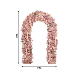 Pink floral arch covered in roses and hydrangeas for wedding decor