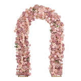 Pink floral arch covered in roses and hydrangeas for wedding decor