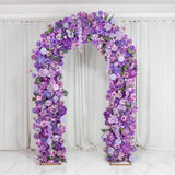 Purple floral arch with roses and hydrangeas for wedding or event backdrop