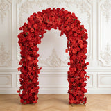 Red rose floral archway against ornate white wall interior decor