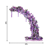 Purple floral arch decor measuring 8 ft by 6 ft for events and weddings.