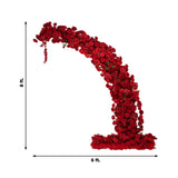 Red floral archway decoration, 8 ft tall and 6 ft wide, perfect for events.