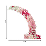 Floral arch display in pink and white roses, measuring 8 ft by 6 ft.