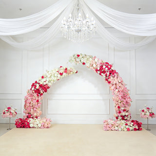 Floral arch decoration in pink and white for events and weddings.