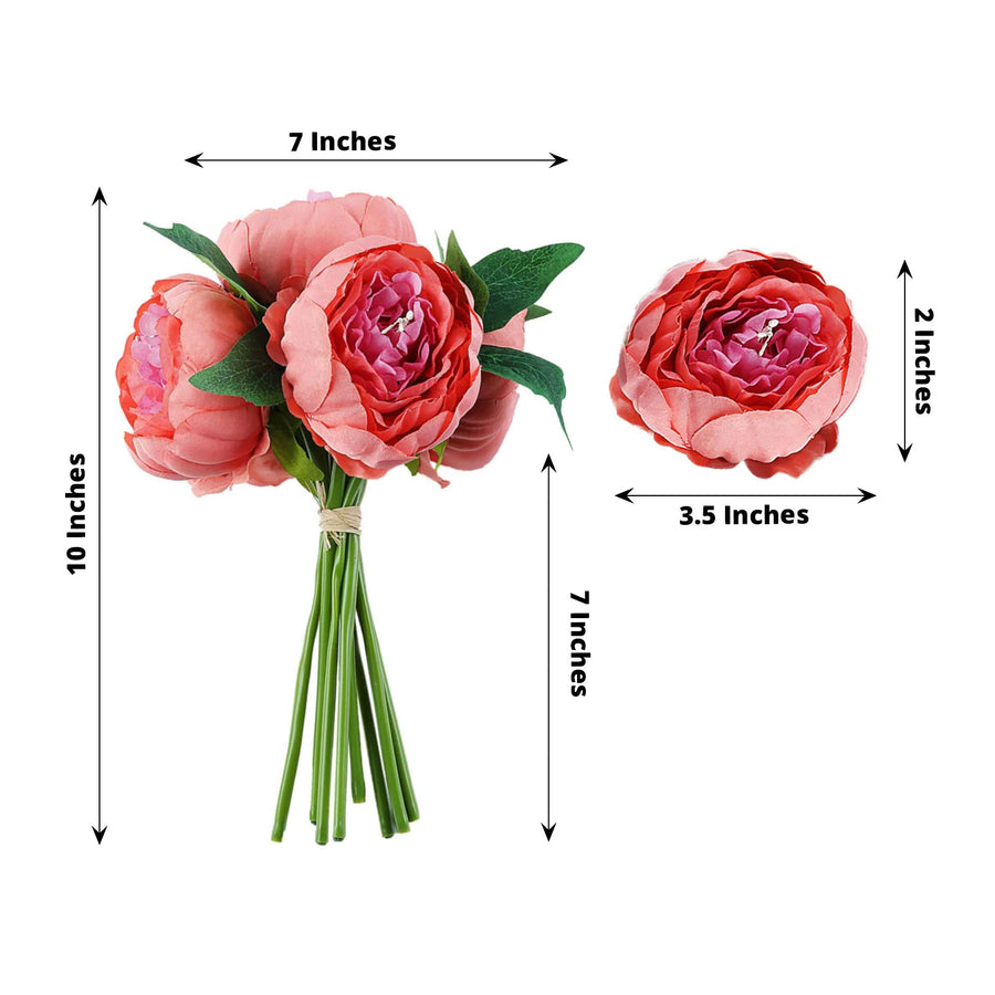 5 Flower Head Dusty Rose Peony Bouquet | Artificial Silk Peonies Spray