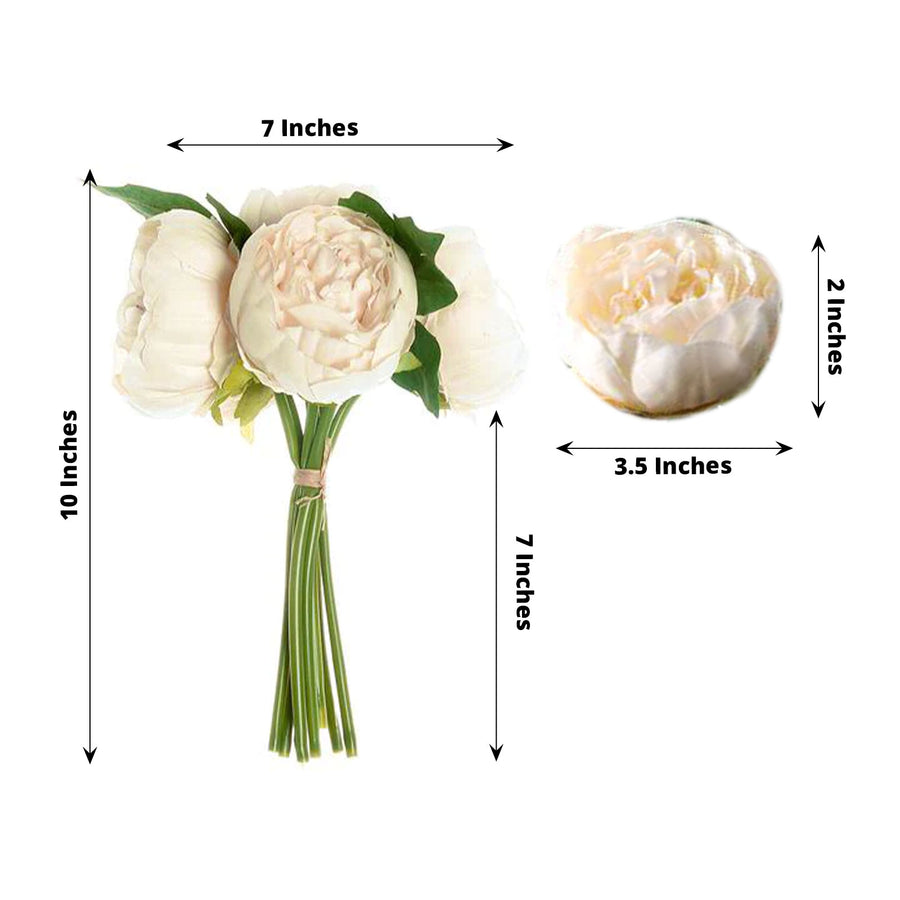 5 Flower Head Beige Peony Bouquet | Artificial Silk Peonies Spray