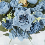 2 Pack 12inch Dusty Blue Silk Assorted Peony Flower Arrangements, Artificial Floral Bouquets#whtbkgd