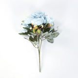 2 Pack 12inch Light Blue Silk Assorted Peony Flower Arrangements, Artificial Floral Bouquets