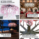 Silk cherry blossom hanging chandelier with realistic cascading blooms and adjustable branches