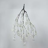 White cherry blossom branch arrangement on a minimal gray background