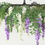 55inch Cream Purple Artificial Silk Wisteria Vine Round Hanging Canopy, Draping Garland Flower